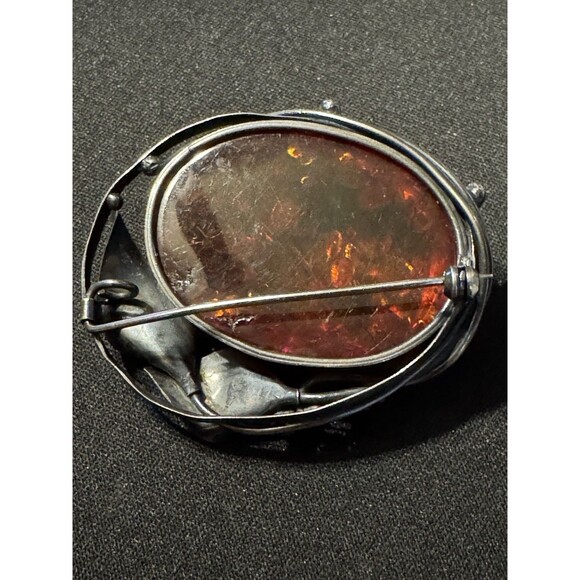 Large Amber Brooch Vintage Pin Back. (Not signed but tested 925) - Picture 5 of 5